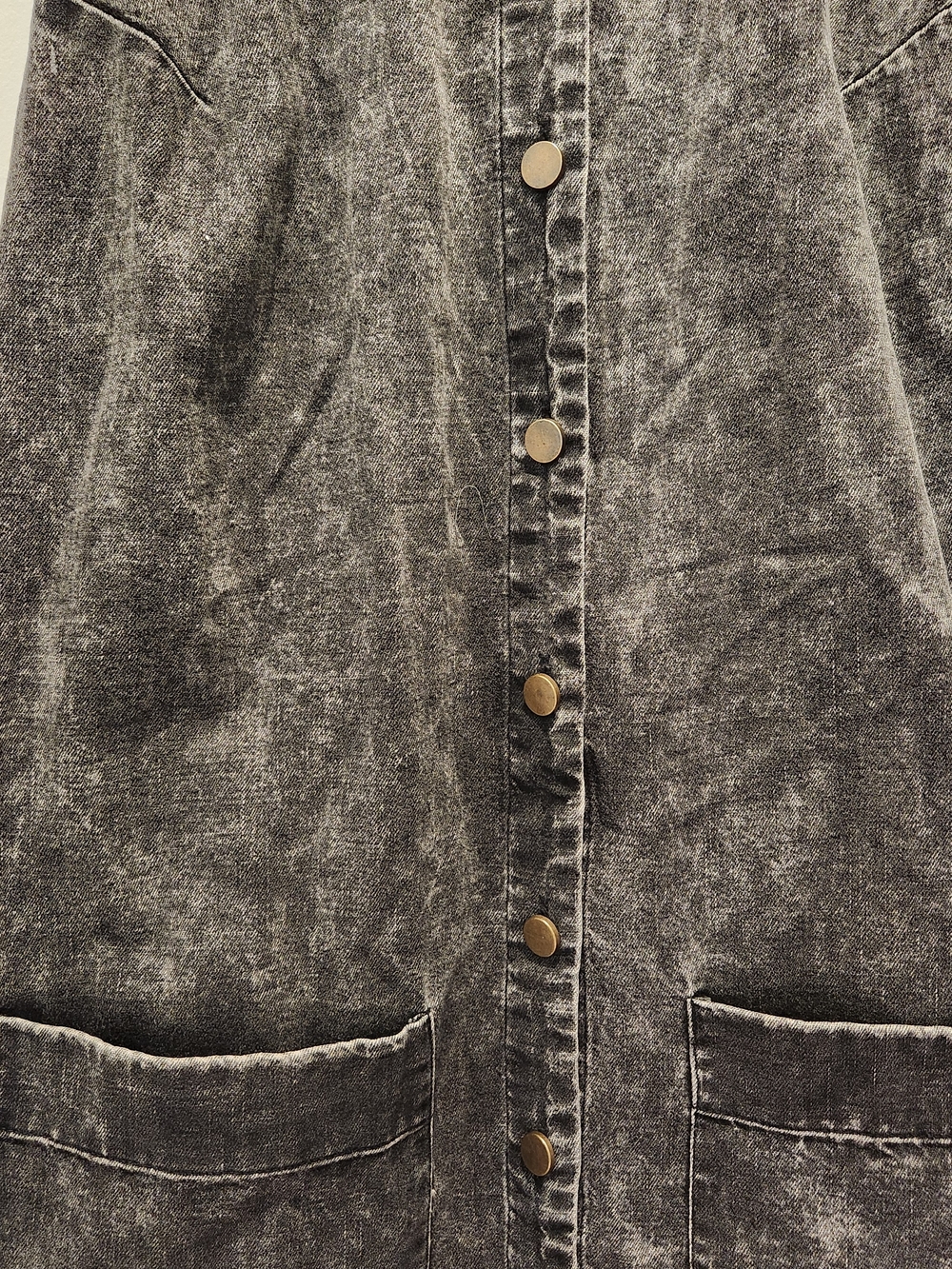 Free People Wilderado Western Dark Gray Denim Button-Front Dress Medium - Picture 2 of 11